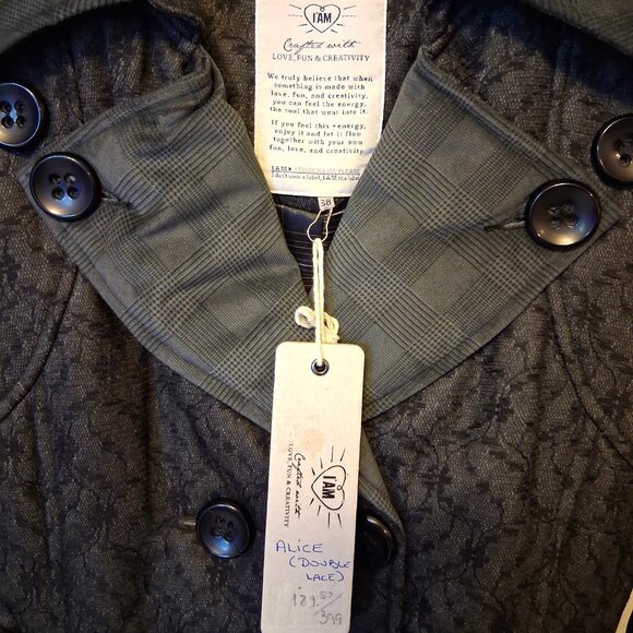 NWT I.AM.GIA Classic Double-Breasted Dark Gray Black Floral Lined Trench Coat - Picture 11 of 15